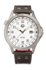Shield Palau Leather-Band Men's Diver Watch w/Date - Silver/Grey