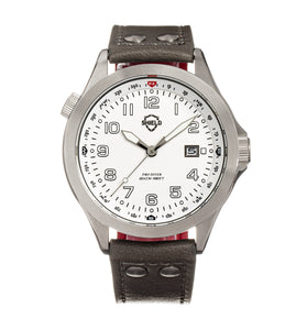 Shield Palau Leather-Band Men's Diver Watch w/Date - Silver/Grey