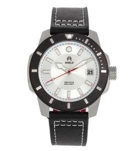Shield Shaw Leather-Band Men's Diver Watch w/Date - Silver