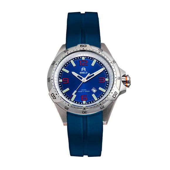 Shield Vessel Strap Watch w/Date - Dark Blue