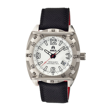 Shield Pilecki Leather-Band Swiss Mens Diver Watch - Silver/White