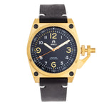 Shield Pascal Leather-Band Men's Diver Watch - Black/Gold