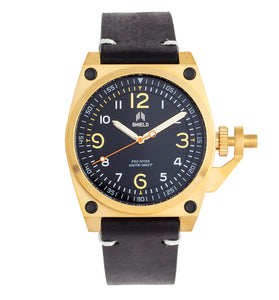 Shield Pascal Leather-Band Men's Diver Watch - Black/Gold