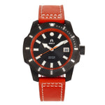 Shield Shaw Leather-Band Men's Diver Watch w/Date - Black/Orange