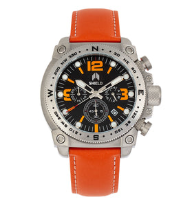 Shield Tesei Chronograph Leather-Band Men's Diver Watch w/Date - Silver/Orange