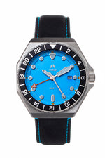 Shield Marco Leather-Band Watch w/Date - Light Blue