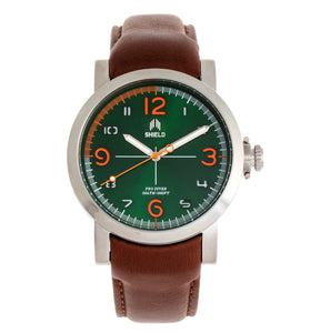 Shield Berge Leather-Band Men's Diver Watch - Silver/Green