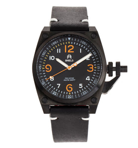 Shield Pascal Leather-Band Men's Diver Watch - Black