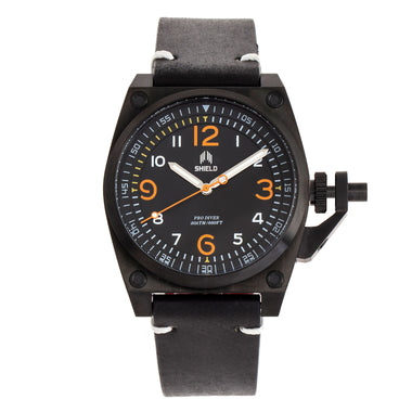 Shield Pascal Leather-Band Men's Diver Watch - Black