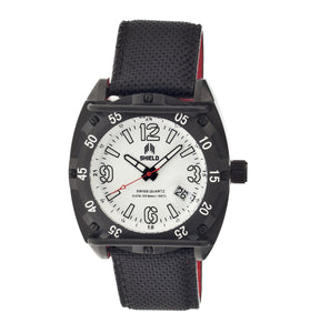 Shield Pilecki Leather-Band Swiss Mens Diver Watch - Black/White