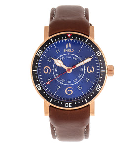 Shield Gilliam Leather-Band Men's Diver Watch - Rose Gold/Blue