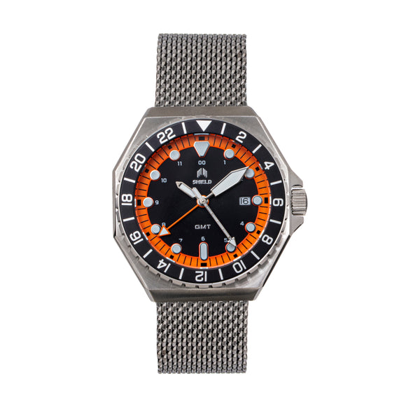 Shield Marco Bracelet Watch w/Date - Black/Orange