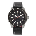 Shield Shaw Leather-Band Men's Diver Watch w/Date - Silver/Black