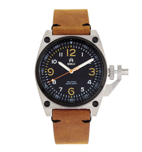 Shield Pascal Leather-Band Men's Diver Watch - Light Brown/Black