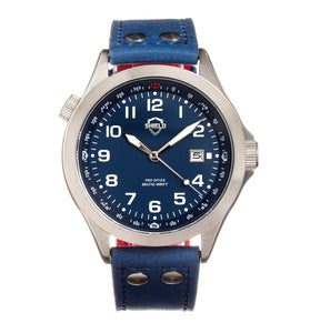 Shield Palau Leather-Band Men's Diver Watch w/Date - Silver/Blue