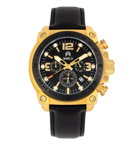 Shield Tesei Chronograph Leather-Band Men's Diver Watch w/Date - Gold/Black