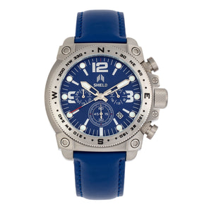 Shield Tesei Chronograph Leather-Band Men's Diver Watch w/Date - Silver/Blue