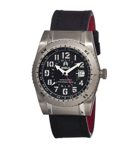 Shield Jarrod Leather-Band Swiss Men's Diver Watch - Silver/Black