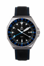 Shield Marco Leather-Band Watch w/Date - Black/Blue