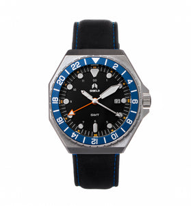 Shield Marco Leather-Band Watch w/Date - Black/Navy - SLDSH116-15