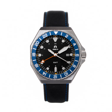 Shield Marco Leather-Band Watch w/Date - Black/Navy - SLDSH116-15