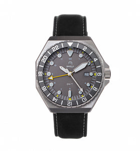 Shield Marco Leather-Band Watch w/Date - Grey - SLDSH116-12