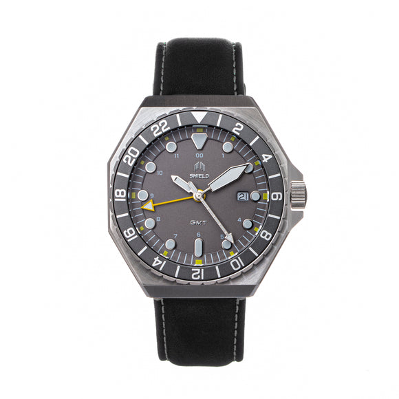 Shield Marco Leather-Band Watch w/Date - Grey - SLDSH116-12