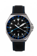 Shield Marco Leather-Band Watch w/Date - Black/Blue - SLDSH116-13