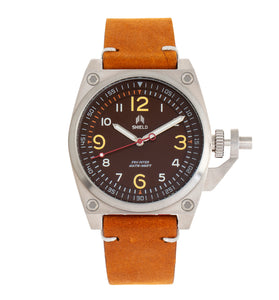 Shield Pascal Leather-Band Men's Diver Watch - Camel/Brown
