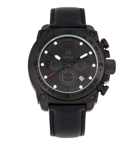 Shield Tesei Chronograph Leather-Band Men's Diver Watch w/Date - Black