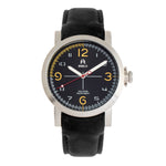 Shield Berge Leather-Band Men's Diver Watch - Silver/Black