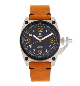 Shield Pascal Leather-Band Men's Diver Watch - Camel/Black