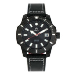 Shield Shaw Leather-Band Men's Diver Watch w/Date - Black