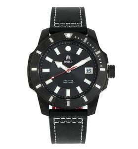 Shield Shaw Leather-Band Men's Diver Watch w/Date - Black