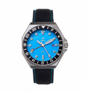 Shield Marco Leather-Band Watch w/Date - Light Blue - SLDSH116-11