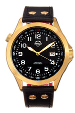 Shield Palau Leather-Band Men's Diver Watch w/Date - Gold/Black