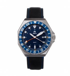 Shield Marco Leather-Band Watch w/Date - Navy - SLDSH116-14